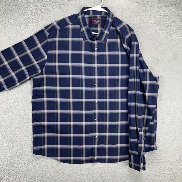 UNTUCKit Button Up Shirt Adult 3XL Navy Grey Plaid Casual Long Sleeve Logo Mens